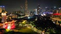 Aerial view of Boat Quay and Singapore skyline from Cavenagh Bridge at night Royalty Free Stock Photo