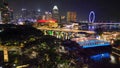 Aerial view of Boat Quay and Singapore skyline from Cavenagh Bridge at night Royalty Free Stock Photo