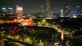 Aerial view of Boat Quay and Singapore skyline from Cavenagh Bridge at night Royalty Free Stock Photo