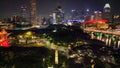 Aerial view of Boat Quay and Singapore skyline from Cavenagh Bridge at night Royalty Free Stock Photo