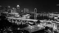 Aerial view of Boat Quay and Singapore skyline from Cavenagh Bridge at night Royalty Free Stock Photo