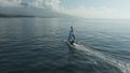 Aerial View Of Boat With Sail In Ocean In Bali, Indonesia. Terrific Seascape And Landscape From Flying Drone.