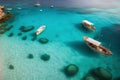 Aerial view of a boat in the turquoise sea.