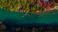 Aerial view Boatman punting the boat for tourists to enjoy the f