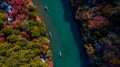 Aerial view Boatman punting the boat for tourists to enjoy the f Royalty Free Stock Photo