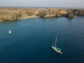 Aerial view of boats close the shores of Lanzarote, Spain