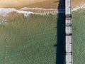 Aerial view on boats, crystal clear blue water of Plage du Debarquement white sandy beach near Cavalaire-sur-Mer and La Croix-