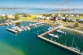 Aerial view of boats in the harbour, Port Albert
