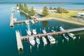 Aerial view of boats in the harbour, Port Albert