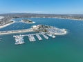 Aerial view of boats and kayaks in Mission Bay in San Diego, California. USA. Royalty Free Stock Photo