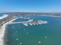 Aerial view of boats and kayaks in Mission Bay in San Diego, California. USA. Royalty Free Stock Photo