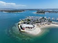 Aerial view of boats and kayaks in Mission Bay water sports zone in San Diego, California. USA. Royalty Free Stock Photo