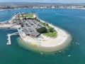 Aerial view of boats and kayaks in Mission Bay water sports zone in San Diego, California. USA. Royalty Free Stock Photo