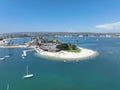 Aerial view of boats and kayaks in Mission Bay water sports zone in San Diego, California. USA. Royalty Free Stock Photo