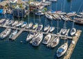 Aerial view of boats moored on Lake Union Seattle Washington