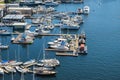 Aerial view of boats moored on Lake Union Seattle Washington