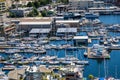 Aerial view of boats moored on Lake Union Seattle Washington