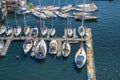 Aerial view of boats moored on Lake Union Seattle Washington