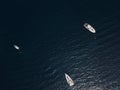 Aerial view of boats and yachts moored off the coast of Montenegro Royalty Free Stock Photo