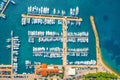 Aerial view of boats and yachts in port in old city at sunset Royalty Free Stock Photo