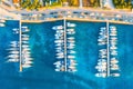 Aerial view of boats and yachts in port in old city at sunset Royalty Free Stock Photo