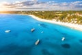 Aerial view of boats and yachts on the tropical sea coast Royalty Free Stock Photo