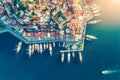 Aerial view of boats, yahts, ship and architecture Royalty Free Stock Photo