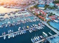 Aerial view of boats, yahts, ship and architecture Royalty Free Stock Photo