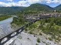 Aerial view of Bobbio village and its ancient bridge Royalty Free Stock Photo