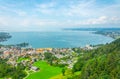 Aerial view of Bodensee/ lake constance with historical cities of Lindau and Bregenz....IMAGE Royalty Free Stock Photo