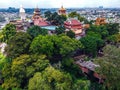 Aerial view of bodhisattva architecture and double sky dragon in Chau Thoi pagoda, Binh Duong province, Vietnam in the afternoon Royalty Free Stock Photo