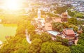 Aerial view of bodhisattva architecture and double sky dragon in Chau Thoi pagoda, Binh Duong province, Vietnam in the afternoon Royalty Free Stock Photo