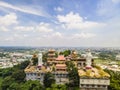Aerial view of bodhisattva architecture and double sky dragon in Chau Thoi pagoda, Binh Duong province, Vietnam in the afternoon Royalty Free Stock Photo