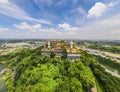 Aerial view of bodhisattva architecture and double sky dragon in Chau Thoi pagoda, Binh Duong province, Vietnam in the afternoon Royalty Free Stock Photo