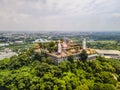 Aerial view of bodhisattva architecture and double sky dragon in Chau Thoi pagoda, Binh Duong province, Vietnam in the afternoon Royalty Free Stock Photo