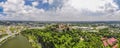 Aerial view of bodhisattva architecture and double sky dragon in Chau Thoi pagoda, Binh Duong province, Vietnam in the afternoon Royalty Free Stock Photo