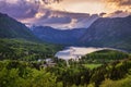 Aerial view of Bohinj lake in Julian Alps. Popular touristic destination in Slovenia Royalty Free Stock Photo