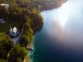 Aerial view of the Bohinj lake. Travel and tours concept. Beautiful landscape ot the Triglav mountains, national park, summer Royalty Free Stock Photo