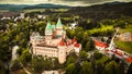 Aerial view of Bojnice medieval castle, UNESCO heritage in Slovakia Royalty Free Stock Photo