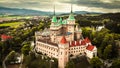 Aerial view of Bojnice medieval castle, UNESCO heritage in Slovakia Royalty Free Stock Photo