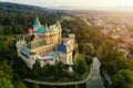 Aerial view of Bojnice medieval castle, UNESCO heritage in Slovakia. Romantic castle with gothic and Renaissance elements built in Royalty Free Stock Photo