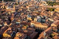 Aerial view of Bologna, Italy at sunset. Colorful sky over the historical city center and old buildings Royalty Free Stock Photo