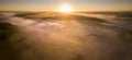 Aerial view, Bordeaux vineyard, landscape vineyard and fog at sunrise Royalty Free Stock Photo