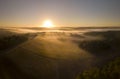 Aerial view, Bordeaux vineyard, landscape vineyard and fog at sunrise Royalty Free Stock Photo