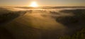 Aerial view, Bordeaux vineyard, landscape vineyard and fog at sunrise