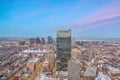 Aerial view of Boston skyline and Boston Common park in Massachusetts, USA in winter