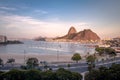 Aerial view of Botafogo, Guanabara Bay and Sugar Loaf Mountain at sunset - Rio de Janeiro, Brazil Royalty Free Stock Photo