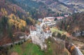 Aerial view with Bran Castle, the legendary landmark in Carpathian Mountain Brasov Romania