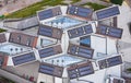 Aerial view of the brand new Aalto university campus. The solar panels mounted on the roof