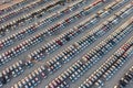 Aerial view of brand new cars at the logistics center Royalty Free Stock Photo